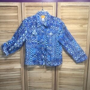 Ruby Rd Long Sleeve Blue White Button Down Blouse Plus Size 16